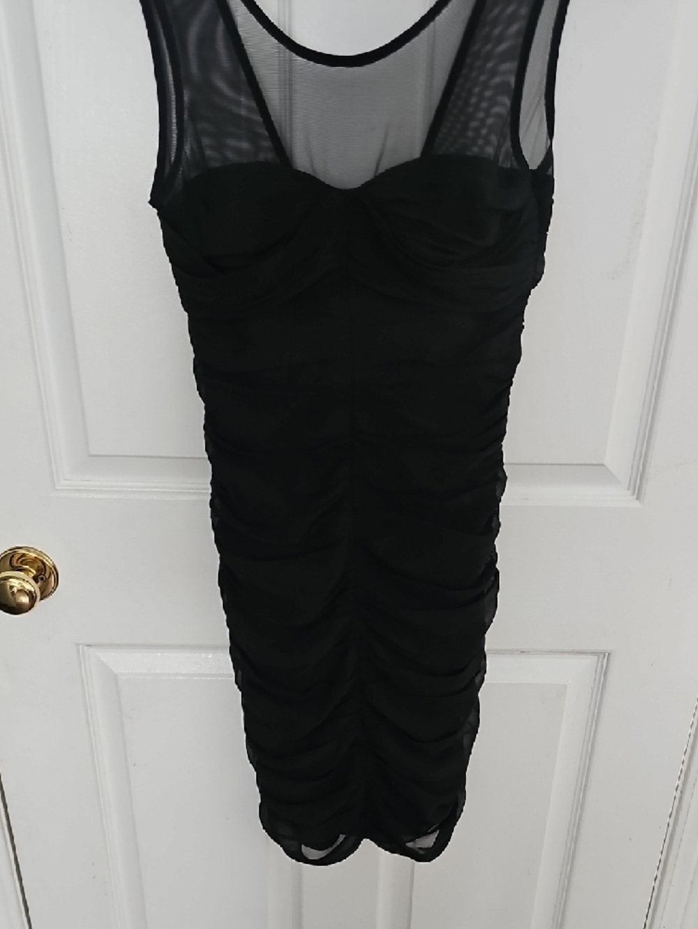 Club Monaco Black Mesh-Top Ruched Silk Dress - Picture 3 of 10